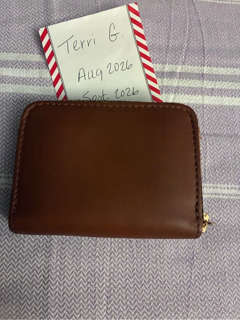 Portland Leather small Honey zip wallet.